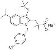 3-[1-(4-氯苄基)-3-叔丁基硫代-5-异丙基吲哚-2-基]-2,2-二甲基丙酸 结构式