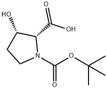 (2R-CIS)-3-羟基-1,2-吡咯烷二羧酸 1-叔丁酯 结构式