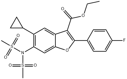 5-环丙基-2-(4-氟苯基)-6-(N-(甲基磺酰基)甲基磺酰氨基)苯并呋喃-3-羧酸乙酯 结构式