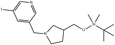 3-((3-((tert-Butyldimethylsilyloxy)methyl)-pyrrolidin-1-yl)methyl)-5-iodopyridine 结构式