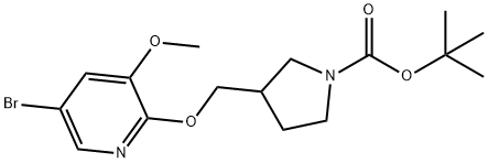 3-((((5-溴-3-甲氧基吡啶-2-基)氧基)甲基)吡咯烷-1-羧酸盐叔丁酯 结构式