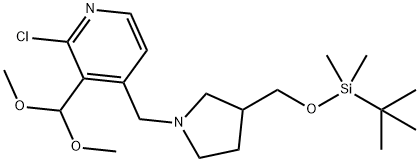 4-((3-(((叔丁基二甲基甲硅烷基)氧基)甲基)吡咯烷-1-基)甲基)-2-氯-3-(二甲氧基甲基)吡啶 结构式