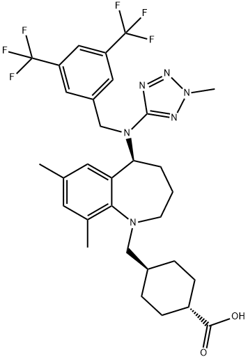 反式-4-[[(5S)-5-[[[3,5-双(三氟甲基)苯基]甲基](2-甲基-2H-四氮唑-5-基)氨基]-2,3,4,5-四氢-7,9-二甲基-1H-1-苯并氮杂卓-1-基]甲基]环己烷羧酸 结构式