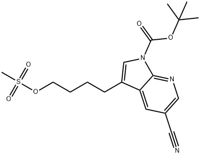 1H-Pyrrolo[2,3-b]pyridine-1-carboxylic acid, 5-cyano-3-[4-[(Methylsulfonyl)oxy]butyl]-, 1,1-diMethylethyl ester 结构式