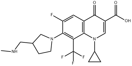 3-Quinolinecarboxylic acid, 1-cyclopropyl-6-fluoro-1,4-dihydro-7-[3-[(MethylaMino)Methyl]-1-pyrrolidinyl]-4-oxo-8-(trifluoroMethyl)- 结构式