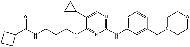 N-[3-[[5-环丙基-2-[[3-(4-吗啉基甲基)苯基]氨基]-4-嘧啶基]氨基]丙基]环丁烷甲酰胺 结构式