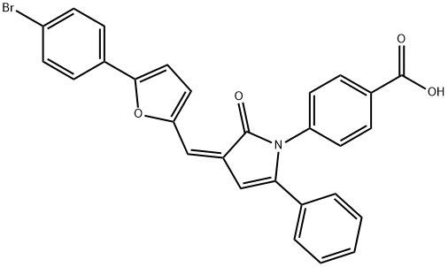 (Z)-4-(3-((5-(4-broMophenyl)furan-2-yl)Methylene)-2-oxo-5-phenyl-2,3-dihydro-1H-pyrrol-1-yl)benzoic acid 结构式