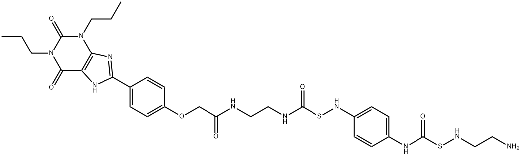 1,3-dipropyl-8-(2-aminoethylaminothiocarbonyl-(4-aminophenyl)(aminothiocarbonyl-(2-aminoethylaminocarbonyl-(4-methoxy(phenyl)))))xanthine 结构式