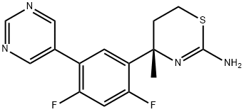 (4S)-4-[2,4-二氟-5-(5-嘧啶基)苯基]-5,6-二氢-4-甲基-4H-1,3-噻嗪-2-胺 结构式