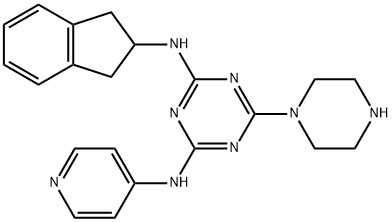 1,3,5-Triazine-2,4-diaMine, N2-(2,3-dihydro-1H-inden-2-yl)-6-(1-piperazinyl)-N4-4-pyridinyl- 结构式