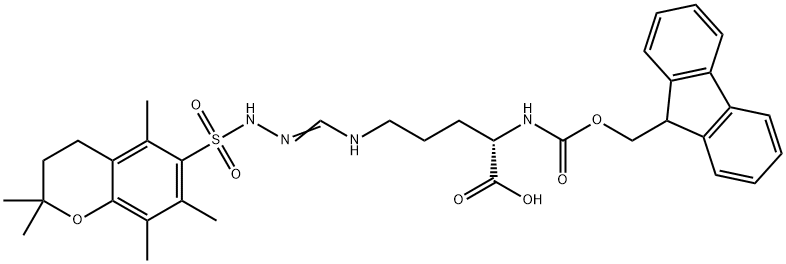 NΑ-FMOC-NΩ-(2,2,5,7,8-五甲基苯并二氢吡喃-6-磺酰基)-L-精氨酸 结构式
