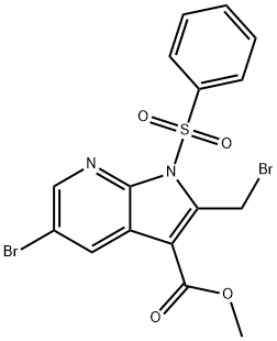 5-溴-2-(溴甲基)-1-(苯磺酰基)-1H-吡咯并[2,3-B]吡啶-3-羧酸甲酯 结构式