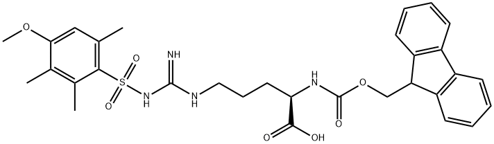 N-Fmoc-N'-(4-甲氧基-2,3,6-三甲基苯磺酰基)-D-精氨酸 结构式