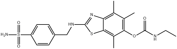 Carbamic  acid,  ethyl-,  2-[[[4-(aminosulfonyl)phenyl]methyl]amino]-4,5,7-trimethyl-6-benzothiazolyl  ester  (9CI) 结构式