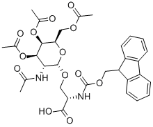 N-芴甲氧羰基-O-BETA-(2-乙酰氨基-2-脱氧-3,4,6-三-O-乙酰基-ALPHA-D-吡喃半乳糖基)-L-丝氨酸 结构式
