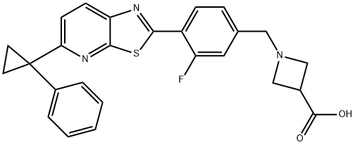 3-Azetidinecarboxylic acid, 1-[[3-fluoro-4-[5-(1-phenylcyclopropyl)thiazolo[5,4-b]pyridin-2-yl]phenyl]Methyl]- 结构式