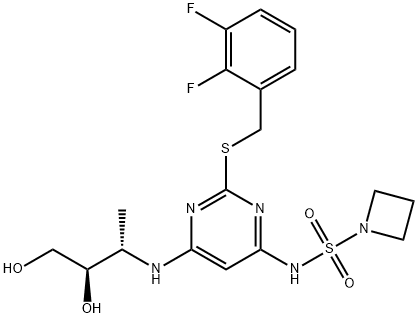 N-[2-[[(2,3-二氟苯基)甲基]硫基]-6-[[(1S,2R)-2,3-二羟基-1-甲基丙基]氨基]-4-嘧啶基]-1-氮杂环丁烷磺酰胺 结构式