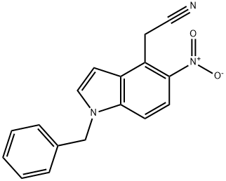 1H-INDOLE-4-ACETONITRILE, 5-NITRO-1-(PHENYLMETHYL)- 结构式