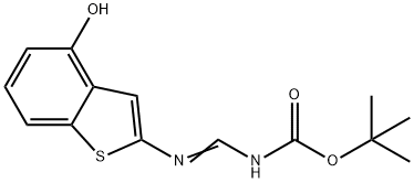 (E) - 叔丁基(氨基(4-羟基苯并[B]噻吩-2-基)亚甲基)氨基甲酸酯 结构式