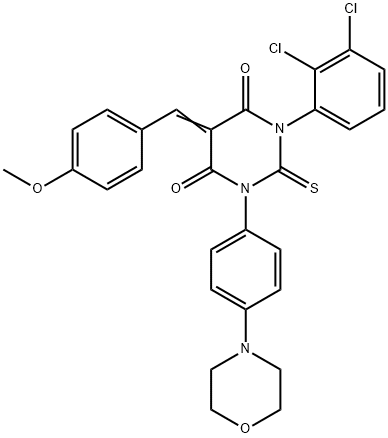 1-(2,3-Dichlorophenyl)-3-(4-(morpholino)phenyl)-5-(p-methoxybenzyliden e)thiobarbituric acid 结构式