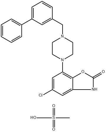 7 - [4 - ([1,1'-联苯] - 3 -甲基)- 1 -哌嗪基] - 5 -氯- 2(3H),苯并恶唑酮甲磺酸 结构式