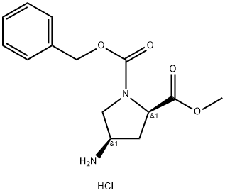 1-苄基2-甲基(2R,4R)-4-氨基吡咯烷-1,2-二羧酸酯盐酸盐 结构式