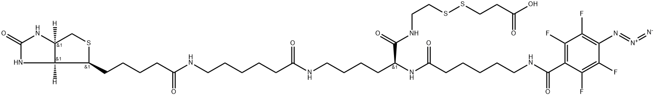 2-{N2-[N6-(4-AZIDO-2,3,5,6-TETRAFLUOROBENZOYL)-6 -AMINOCAPROYL]-N6-(6-BIOTINAMIDOCAPROYL)-L -LYSINYLAMIDO}] ETHYL 2-CARBOXYETHYL DISULFIDE 结构式