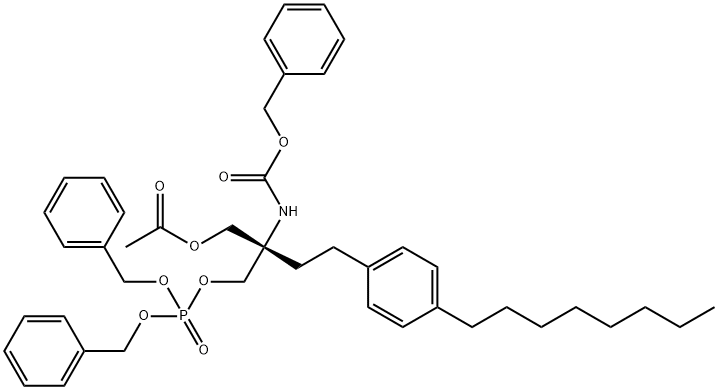 (S)-2-(Benzyloxycarbonyl)amine-2-(acetoxy)methyl-1-(dibenzyl) phosphoryloxy-4-(4-octylphenyl)butane 结构式