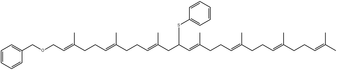 [[[(2E,6E,10E,14E,18E,22E)-3,7,11,15,19,23,27-HeptaMethyl-13-(phenylthio)-2,6,10,14,18,22,26-octacosaheptaen-1-yl]oxy]Methyl]-benzene 结构式