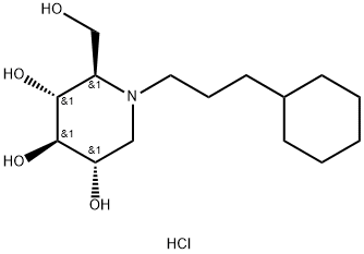 N-CYCLOHEXYLPROPYL DEOXYNOJIRIMYCIN, HYDROCHLORIDE 结构式