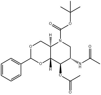 2-ACETAMIDO-3-O-ACETYL-4,6-O-BENZYLIDENE-N-(TERT-BUTOXYCARBONYL)-1,2,5-TRIDEOXY-1,5-IMINO-D-GLUCITOL 结构式