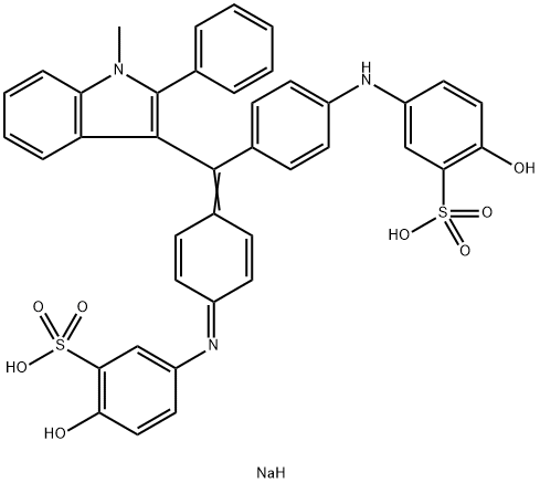 sodium hydrogen -2-hydroxy-5-[[4-[[4-[(4-hydroxy-3-sulphonatophenyl)amino]phenyl](1-methyl-2-phenyl-1H-indol-3-yl)methylene]-2,5-cyclohexadien-1-ylidene]amino]benzenesulphonate 结构式