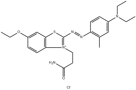 3-(3-amino-3-oxopropyl)-2-[[4-(diethylamino)-m-tolyl]azo]-6-methylbenzothiazolium chloride  结构式