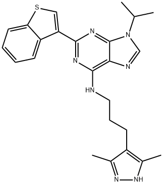 2-(benzo[b]thiophen-3-yl)-N-(3-(3,5-diMethyl-1H-pyrazol-4-yl)propyl)-9-isopropyl-9H-purin-6-aMine 结构式