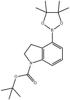 1H-吲哚-1-甲酸, 2,3-二氢-4-(4,4,5,5-四甲基-1,3,2-二氧杂环己硼烷-2-基)-, 1,1-二甲基乙酯 结构式