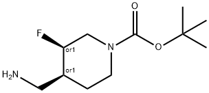 1-Piperidinecarboxylic acid, 4-(aMinoMethyl)-3-fluoro-, 1,1-diMethylethyl ester, (3R,4S)-rel 结构式