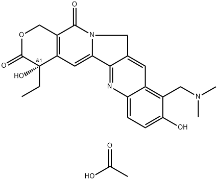 4-乙基-4,9-二羟基-10-[(二甲基氨基)甲基]-1H-吡喃并[3',4':6,7]氮茚并[1,2-B]喹啉-3,14(4H,12H)-二酮醋酸盐 结构式
