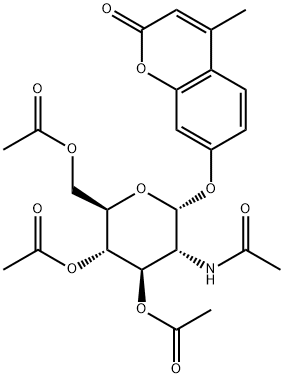 4-甲基伞形酮 2-乙酰氨基-3,4,6-O-三乙酰基-2-脱氧-BETA-D-吡喃葡萄糖苷 结构式