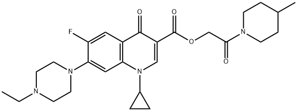 3-Quinolinecarboxylic acid, 1-cyclopropyl-7-(4-ethyl-1-piperazinyl)-6-fluoro-1,4-dihydro-4-oxo-, 2-(4-Methyl-1-piperidinyl)-2-oxoethyl ester 结构式