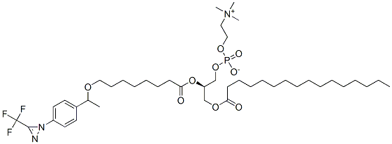 1-palmitoyl-2-(10-(4-((trifluoro-methyl)diazirinyl)phenyl)-9-oxaundecanoyl)-sn-glycero-3-phosphocholine 结构式