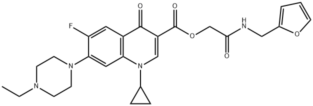3-Quinolinecarboxylic acid, 1-cyclopropyl-7-(4-ethyl-1-piperazinyl)-6-fluoro-1,4-dihydro-4-oxo-, 2-[(2-furanylMethyl)aMino]-2-oxoethyl ester 结构式
