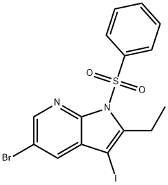 5-Bromo-2-ethyl-3-iodo-1-(phenylsulfonyl)-1H-pyrrolo[2,3-b]pyridine 结构式