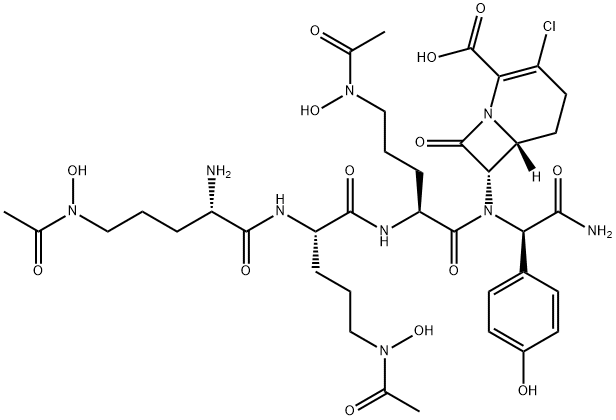 7-((N(5)acetyl-N(5)-hydroxyornithyl-N(5)acetyl-N(5)hydroxyornithyl-N(5)-acetyl-N(5)-hydroxyornithyl-4-hydroxyphenylglycyl)amino)-3-chloro-1-carba-3-cephem-4-carboxylic acid 结构式