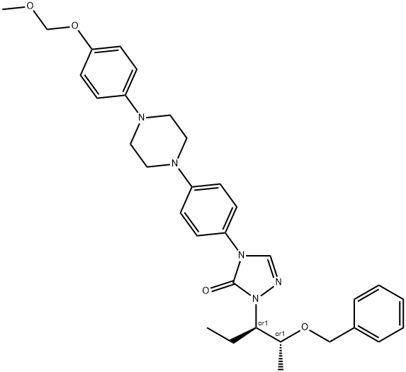 2-[(1S,2S)-1-Ethyl-2-(phenylmethoxy)propyl]-2,4-dihydro-4-[4-[4-(4-O-methoxymethyl-4-hydroxyphenyl)-1-piperazinyl]phenyl]-3H-1,2,4-triazol-3-one 结构式
