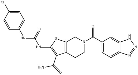 6-(1H-benzo[d][1,2,3]triazole-5-carbonyl)-2-(3-(4-chlorophenyl)ureido)-4,5,6,7-tetrahydrothieno[2,3-c]pyridine-3-carboxaMide 结构式