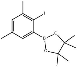 2-(2-碘-3,5-二甲基苯基)-4,4,5,5-四甲基-1,3,2-二氧杂硼烷 结构式