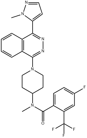 4-氟-N-甲基-N-[1-[4-(1-甲基-1H-吡唑-5-基)-1-酞嗪基]-4-哌啶基]-2-(三氟甲基)苯甲酰胺 结构式