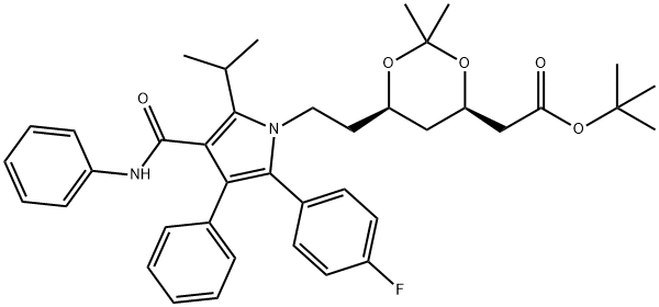 (4<I>R</I>,6<I>R</I>)-1,3-二氧杂环己烷-4-乙酸 6-<WBR>[2-<WBR>[2-<WBR>(4-<WBR>氟苯基)<WBR>-<WBR>5-<WBR>(1-<WBR>甲基乙基)<WBR>-<WBR>3-<WBR>苯基-<WBR>4-<WBR>[(苯氨基)<WBR>羰基]<WBR>-<WBR>1<I>H</I>-<WBR>吡咯-<WBR>1-<WBR>基]<WBR>乙基]<WBR>-<WBR>2,2-<WBR>二甲基-<WBR>1,1-<WBR>二甲基乙酯