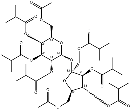 6-O-乙酰氧-2,3,4-三(2-甲基丙酰氧)-β-D-呋喃果糖-6-乙酰基-1,3,4-三-O-(2-甲基-1-氧丙基)-α-D-吡喃葡糖苷 结构式