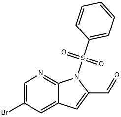 5-Bromo-1-(phenylsulfonyl)-1H-pyrrolo-[2,3-b]pyridine-2-carbaldehyde 结构式